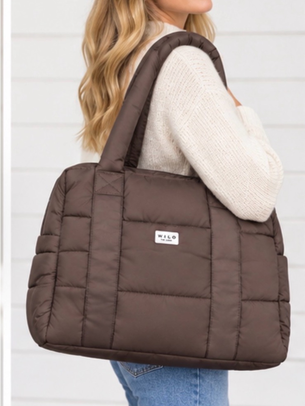 NWT WILO THE LABEL WOMEN'S "VOYAGE" QUILTED TOTE BAG- BROWN - Picture 2 of 5
